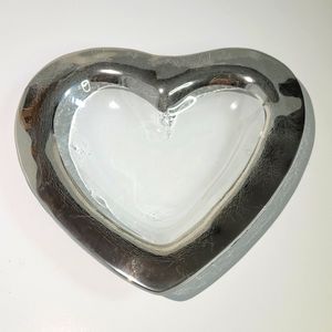 Handmade Art Glass Heart Bowl with Platinum Rim Signed Annieglass Rare Excellent